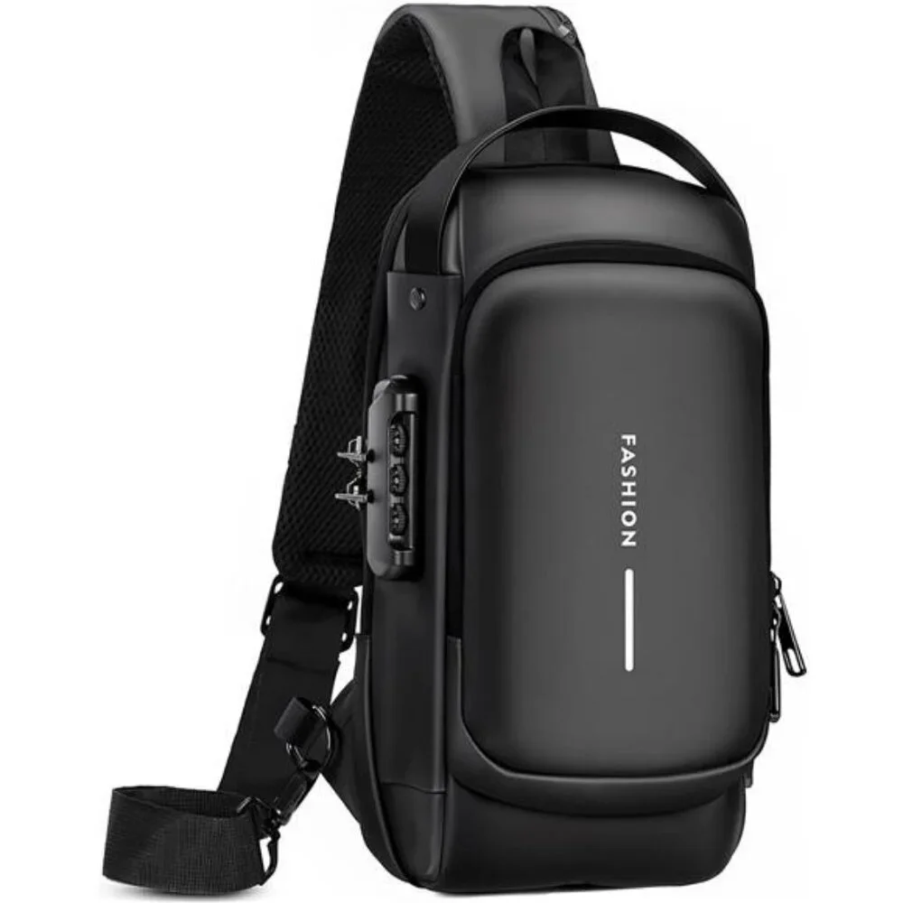 Waterproof PU leather sling bag crossbody shoulder chest bag with lock for trave